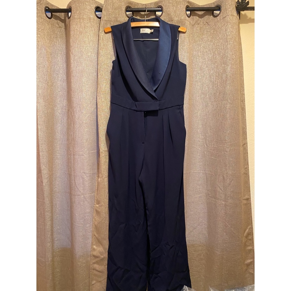 LIKE NEW Petite Eliza J Wrap Navy Jumpsuit